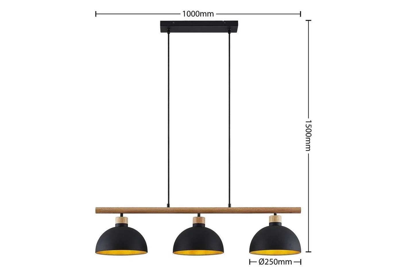 Lindby Hängeleuchte Tirzana, 3-flg., Schwarz, Metall, Holz - Bild 4