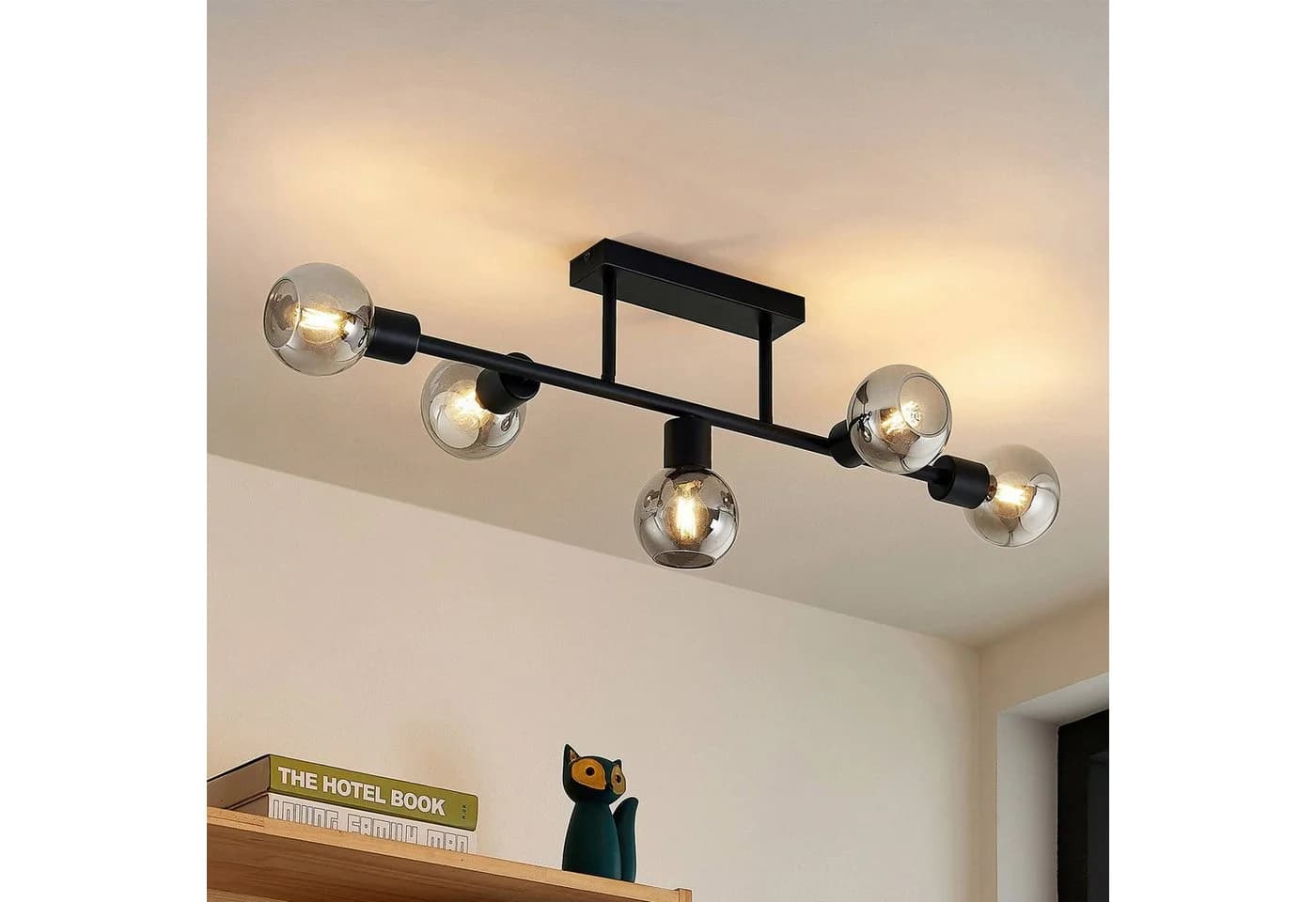 Lindby Deckenlampe Biscala 5-flg. Schwarz/Rauch E14