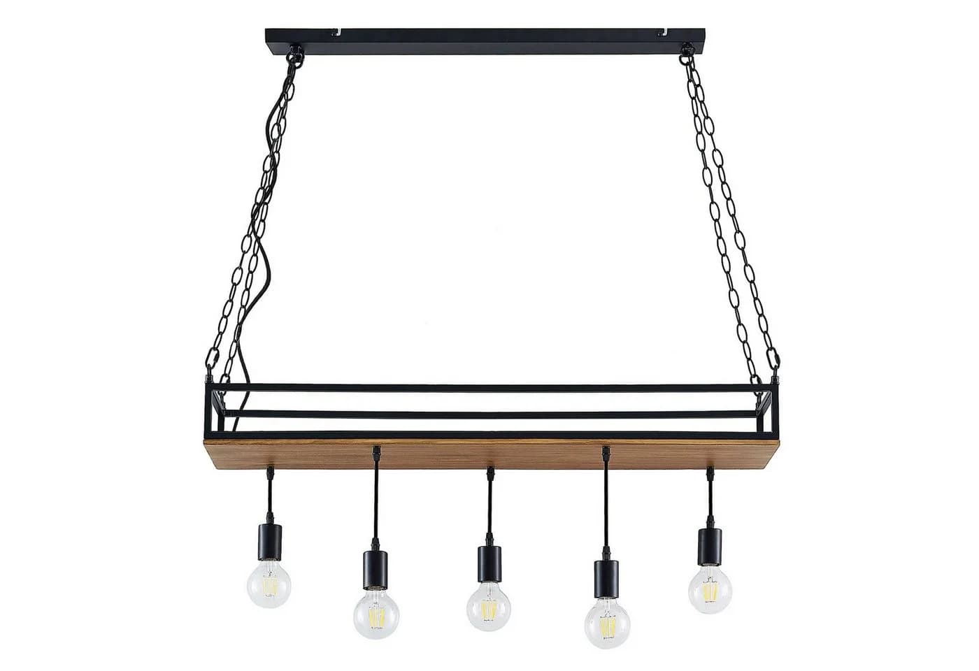 Lindby Hängeleuchte Kirista, 5-flg., schwarz/Holz, 100 cm, E27 - Bild 2