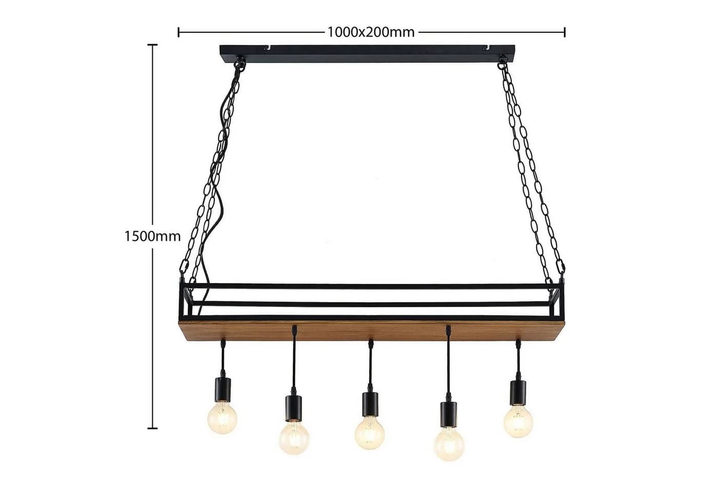 Lindby Hängeleuchte Kirista, 5-flg., schwarz/Holz, 100 cm, E27 - Bild 4