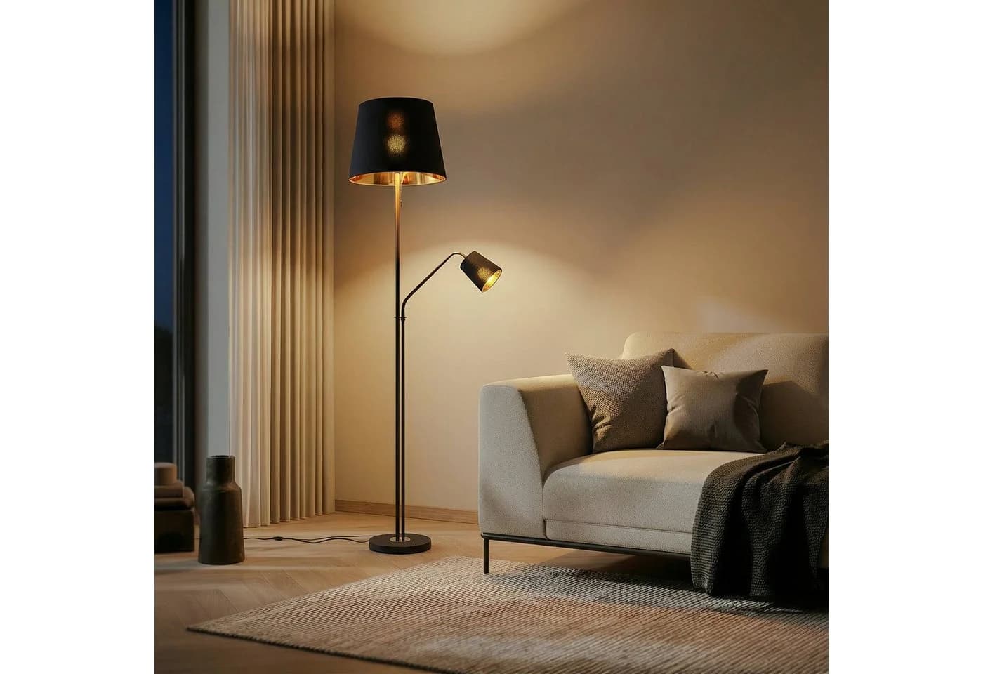 Lindby Stehlampe Efalia Metall Schwarz IP20 1x15W E27 + 1x10W E14