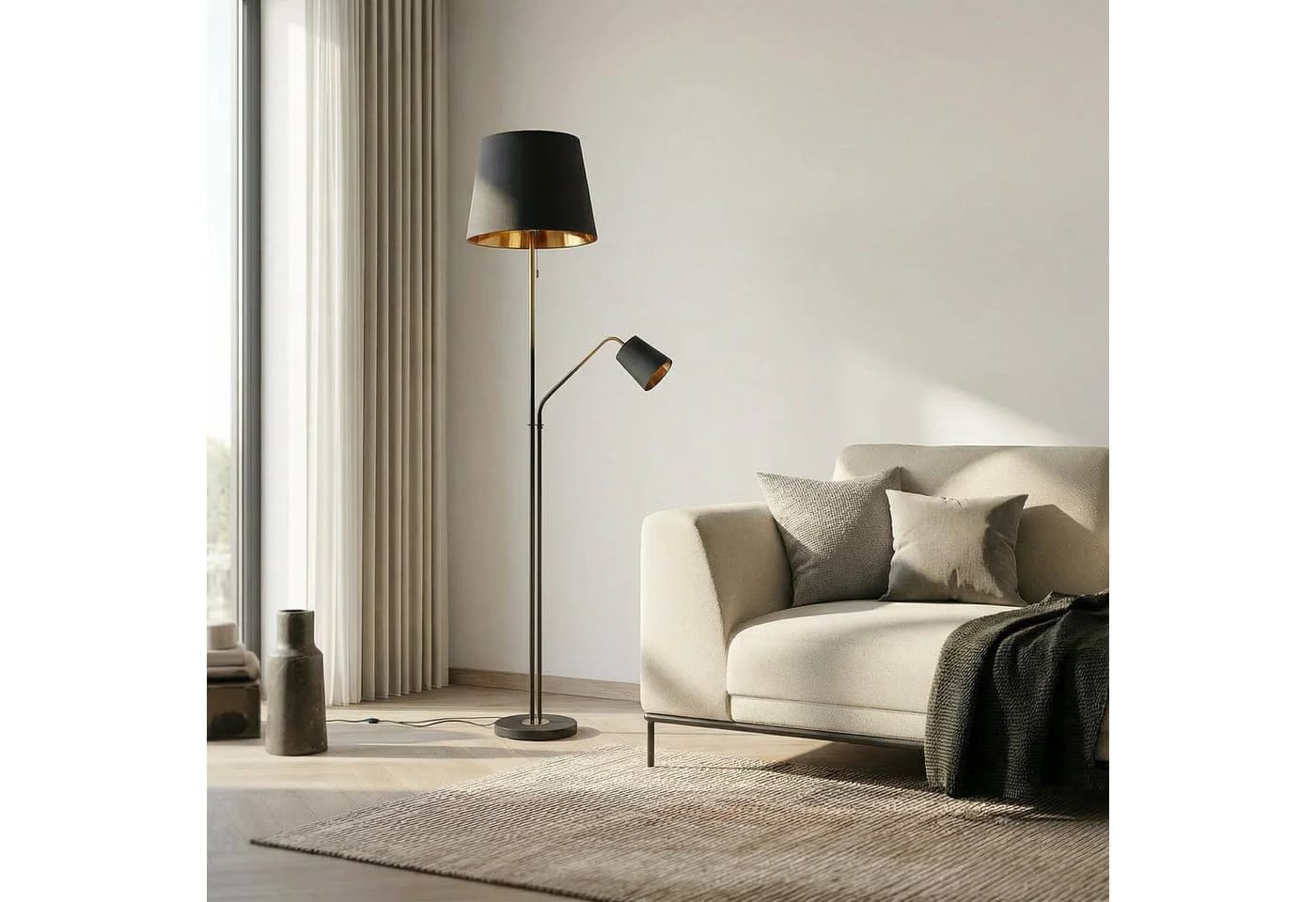 Lindby Stehlampe Efalia Metall Schwarz IP20 1x15W E27 + 1x10W E14 - Bild 3
