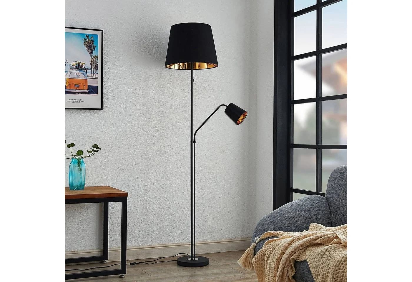 Lindby Stehlampe Efalia Metall Schwarz IP20 1x15W E27 + 1x10W E14 - Bild 4