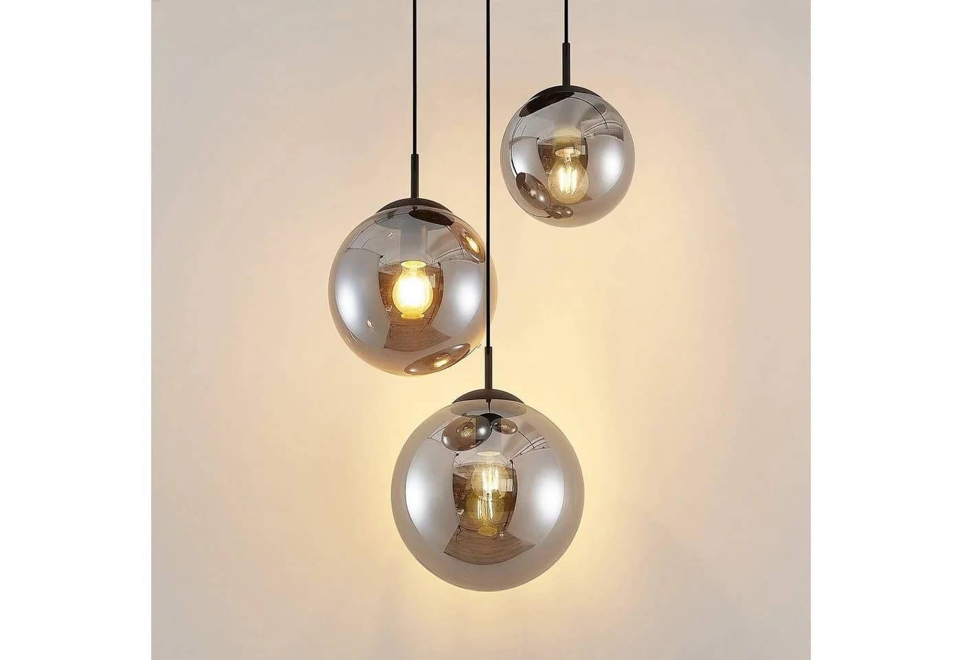 Lindby Hängeleuchte Teeja Glas Alu Grau Schwarz 3 x 15 W LED - Bild 4