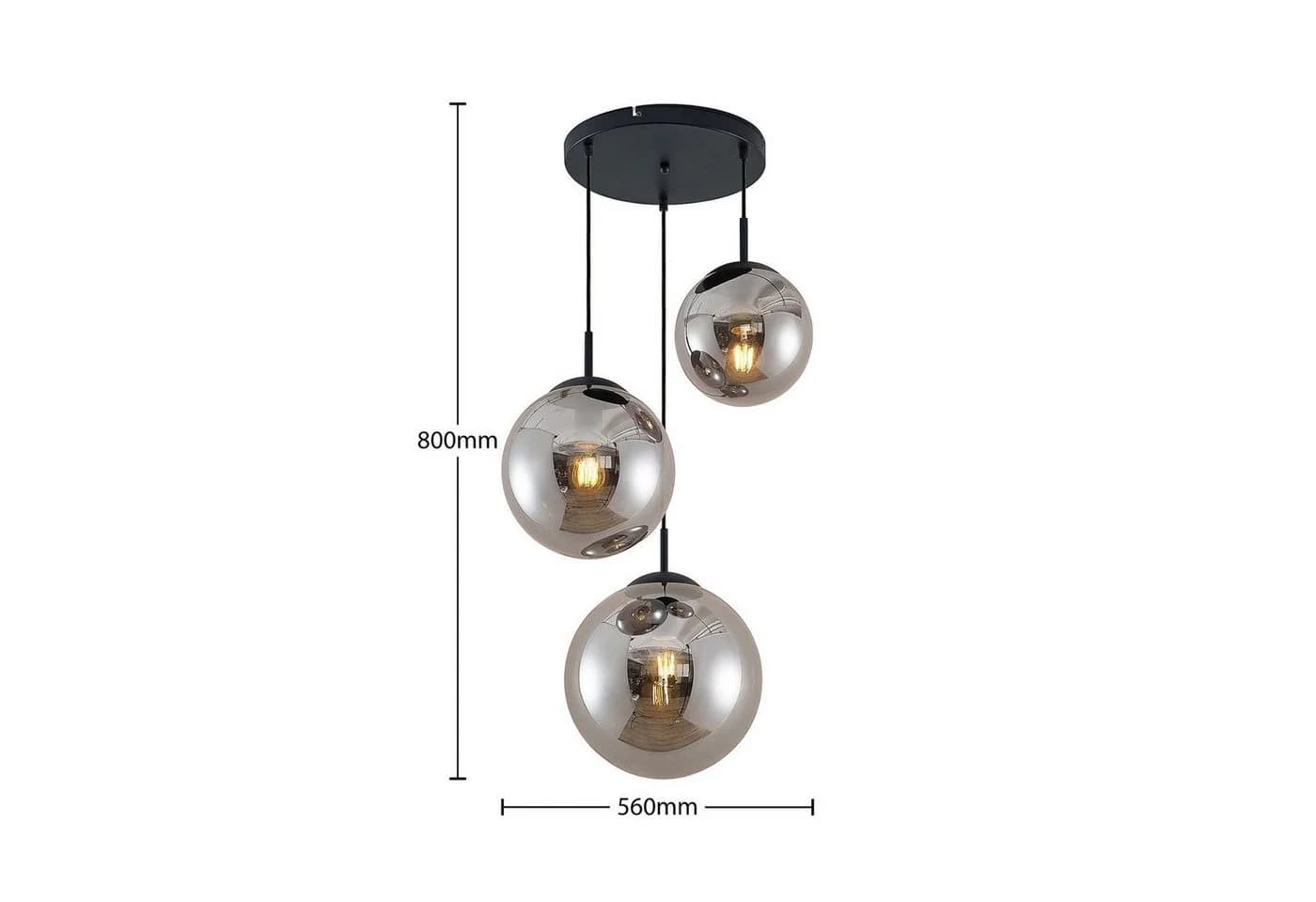 Lindby Hängeleuchte Teeja Glas Alu Grau Schwarz 3 x 15 W LED - Bild 5