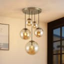 Lindby Hängeleuchte Teeja, amber, 5-flg., Ø50cm, Glas, E27 Bild 1