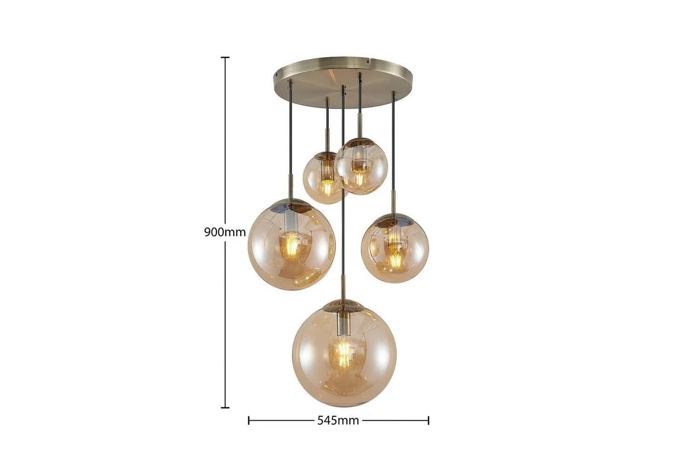 Lindby Hängeleuchte Teeja, amber, 5-flg., Ø50cm, Glas, E27 - Bild 5