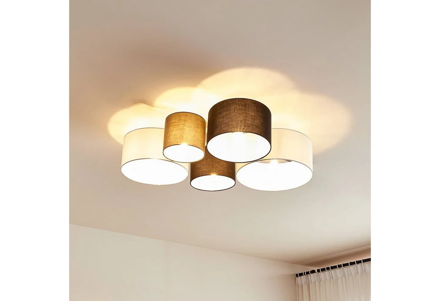 Lindby Deckenlampe Lettie, 5-flammig, E27, Grau/Schwarz/Weiß