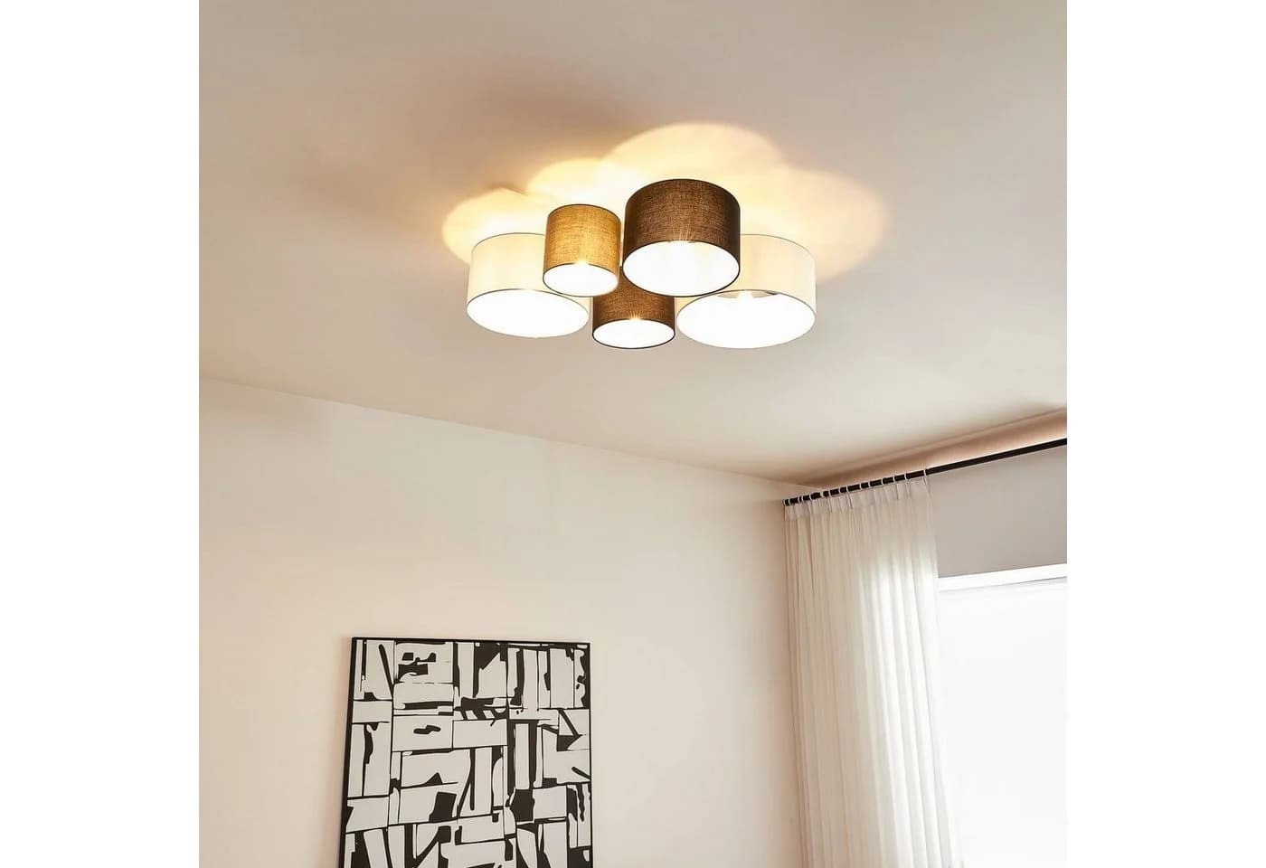 Lindby Deckenlampe Lettie, 5-flammig, E27, Grau/Schwarz/Weiß - Bild 3
