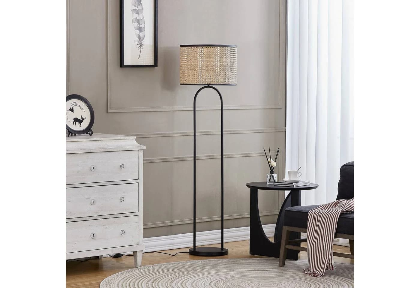 Lindby Stehleuchte Yaelle 146 cm Rattan Schwarz E27 - Bild 3