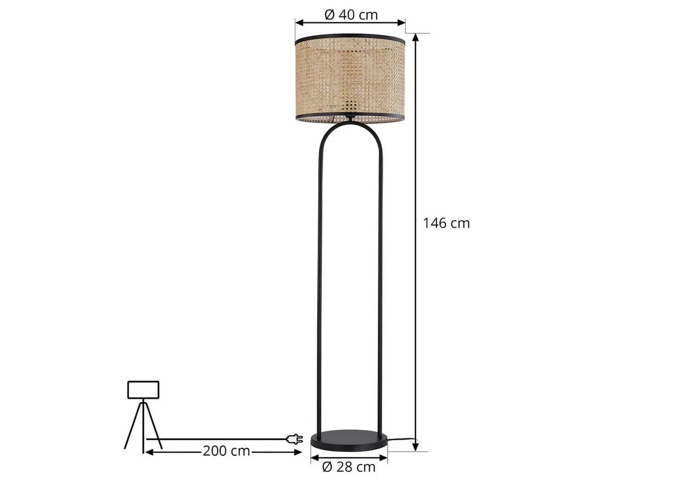 Lindby Stehleuchte Yaelle 146 cm Rattan Schwarz E27 - Bild 4