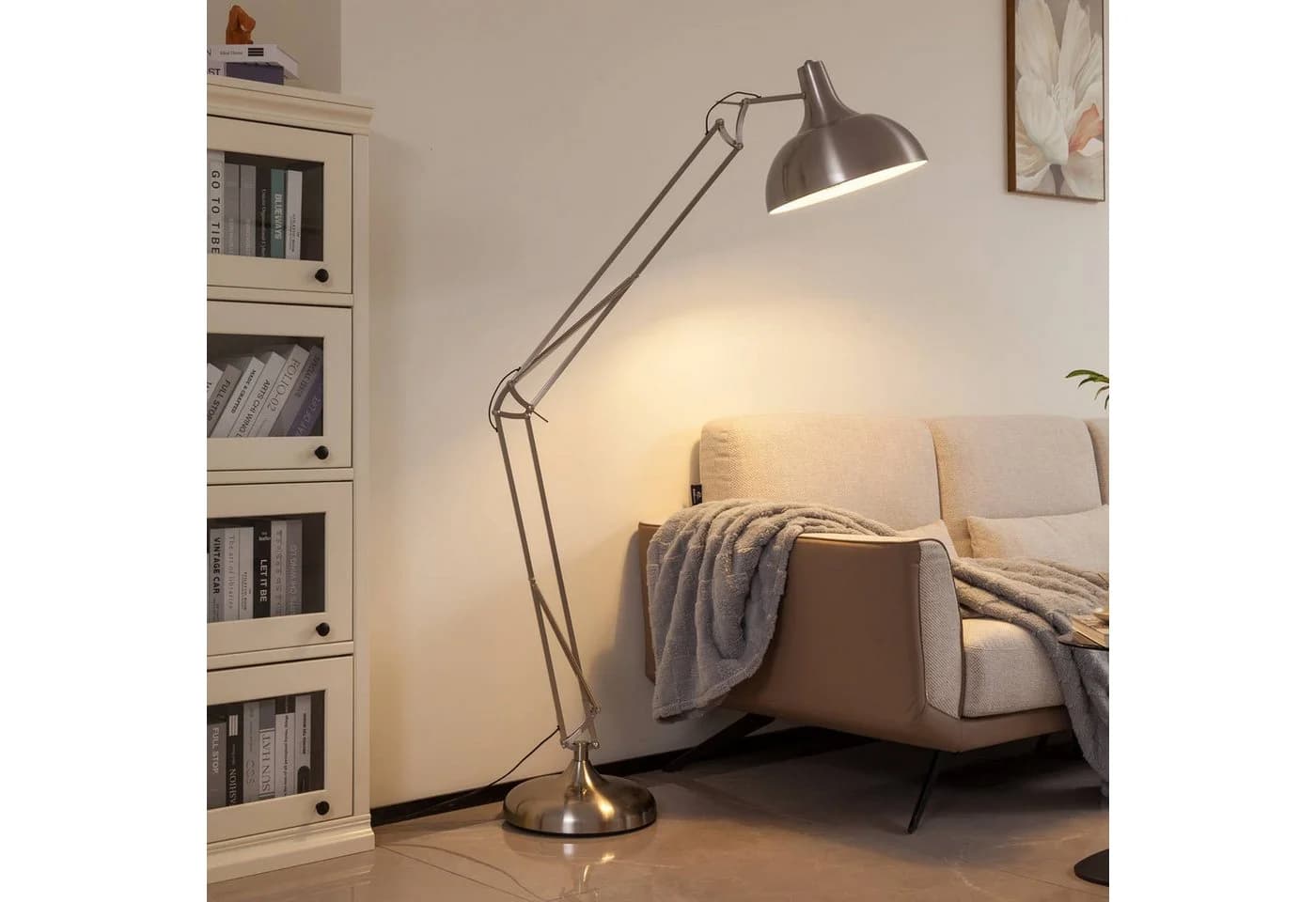 Lindby Stehleuchte Leia Silber Metall 180cm E27