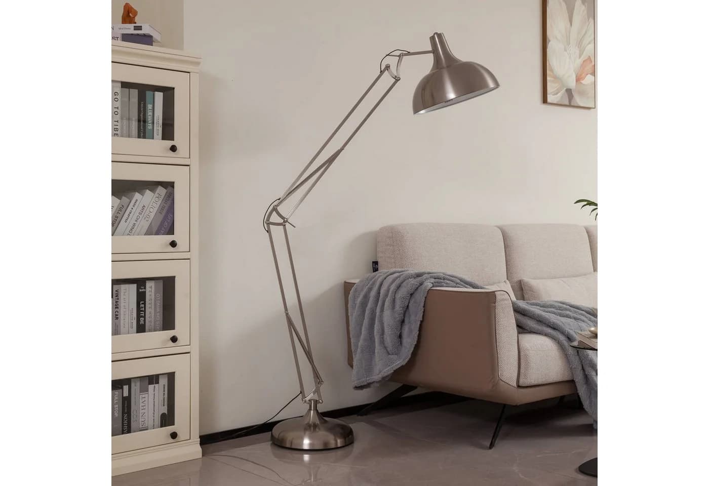 Lindby Stehleuchte Leia Silber Metall 180cm E27 - Bild 3