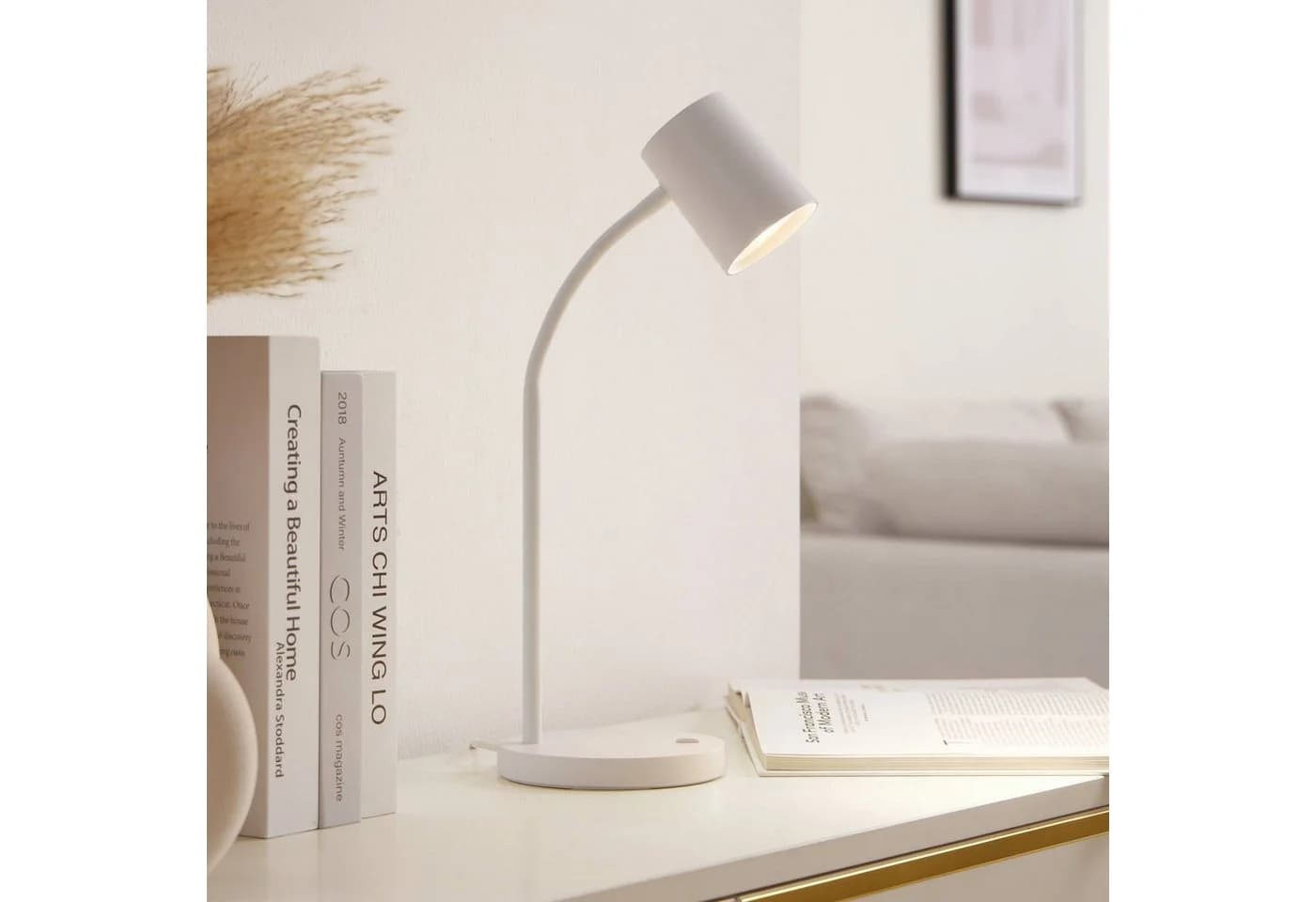 Lindby Tischleuchte Radka Kunststoff Weiß Flexarm GU10 LED