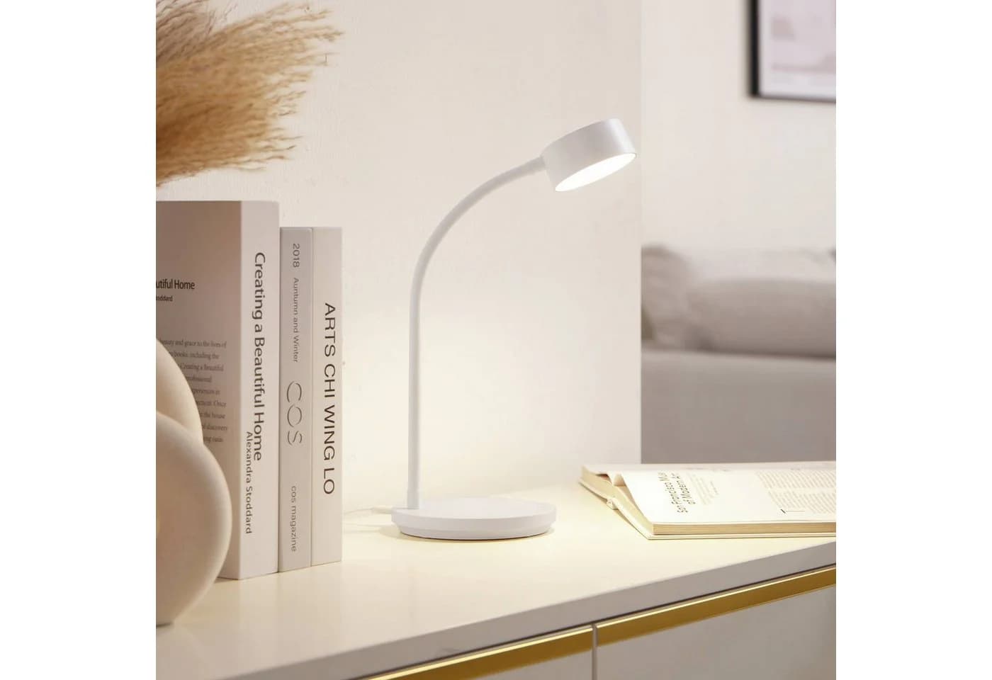Lindby LED-Tischleuchte Maori Weiß Metall USB Dimmbar