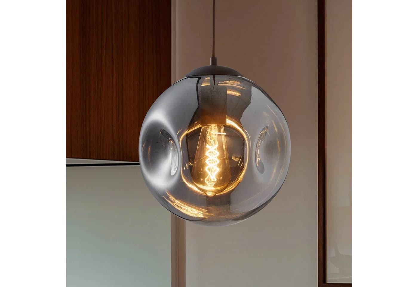 Lindby Hängeleuchte Valentina E27 Rauchgrau Glas