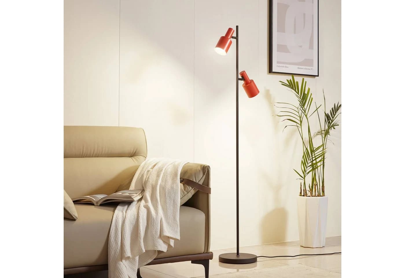 Lindby Stehleuchte Ovelia Orange/Schwarz Metall E27