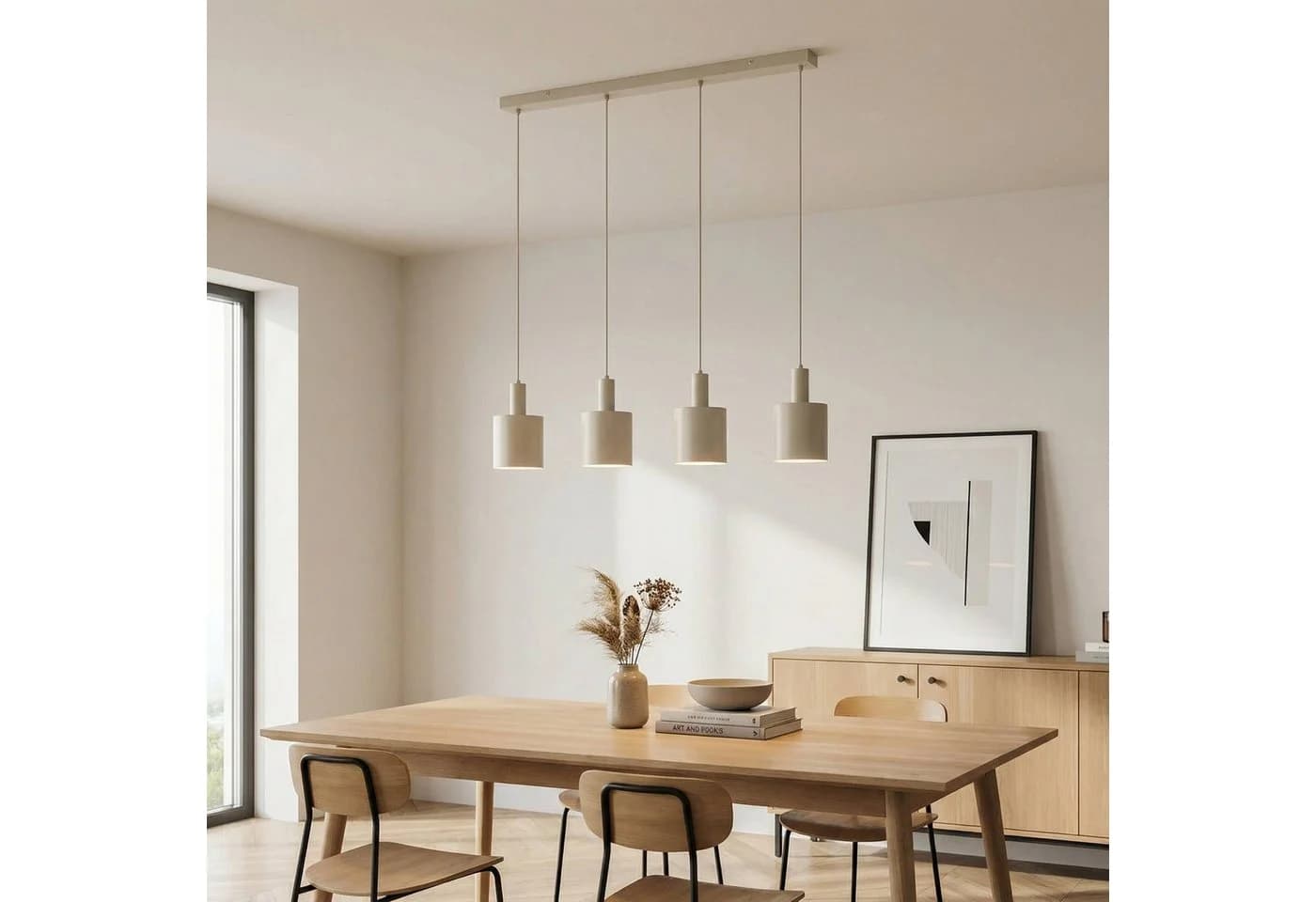 Lindby Hängeleuchte Ovelia Beige 4-flammig Metall E27 - Bild 3