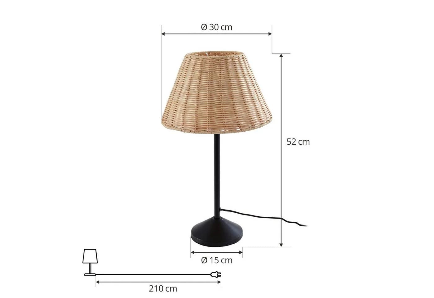 Lindby Tischleuchte Zyralia Holz Schwarz Rattan 30 cm - Bild 4