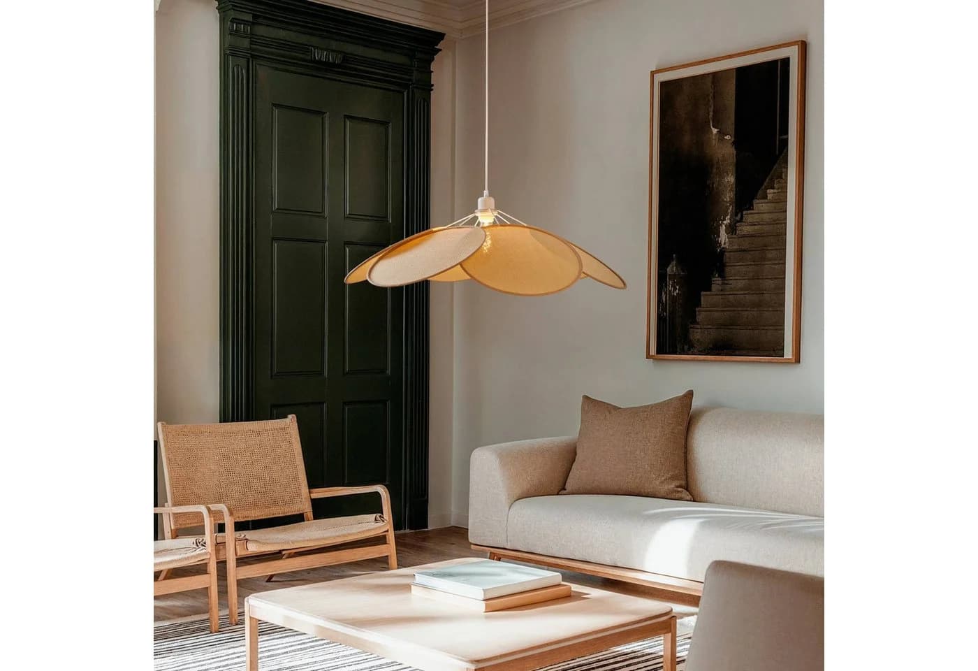 Lindby Hängeleuchte Astraia Creme Rattan E27 LED - Bild 3