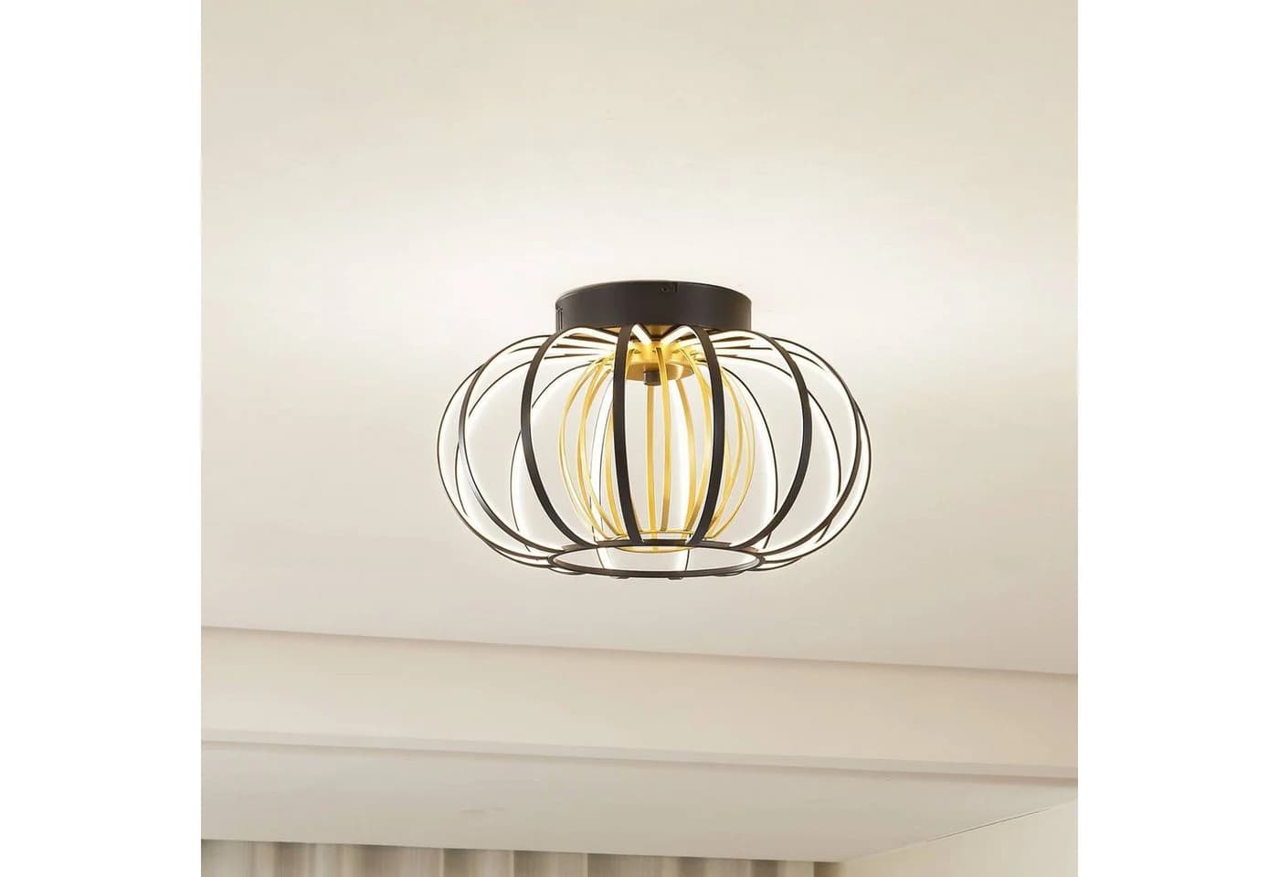 Lucande LED-Deckenleuchte Birger Ø 39cm Schwarz/Gold mit Dimmfunktion