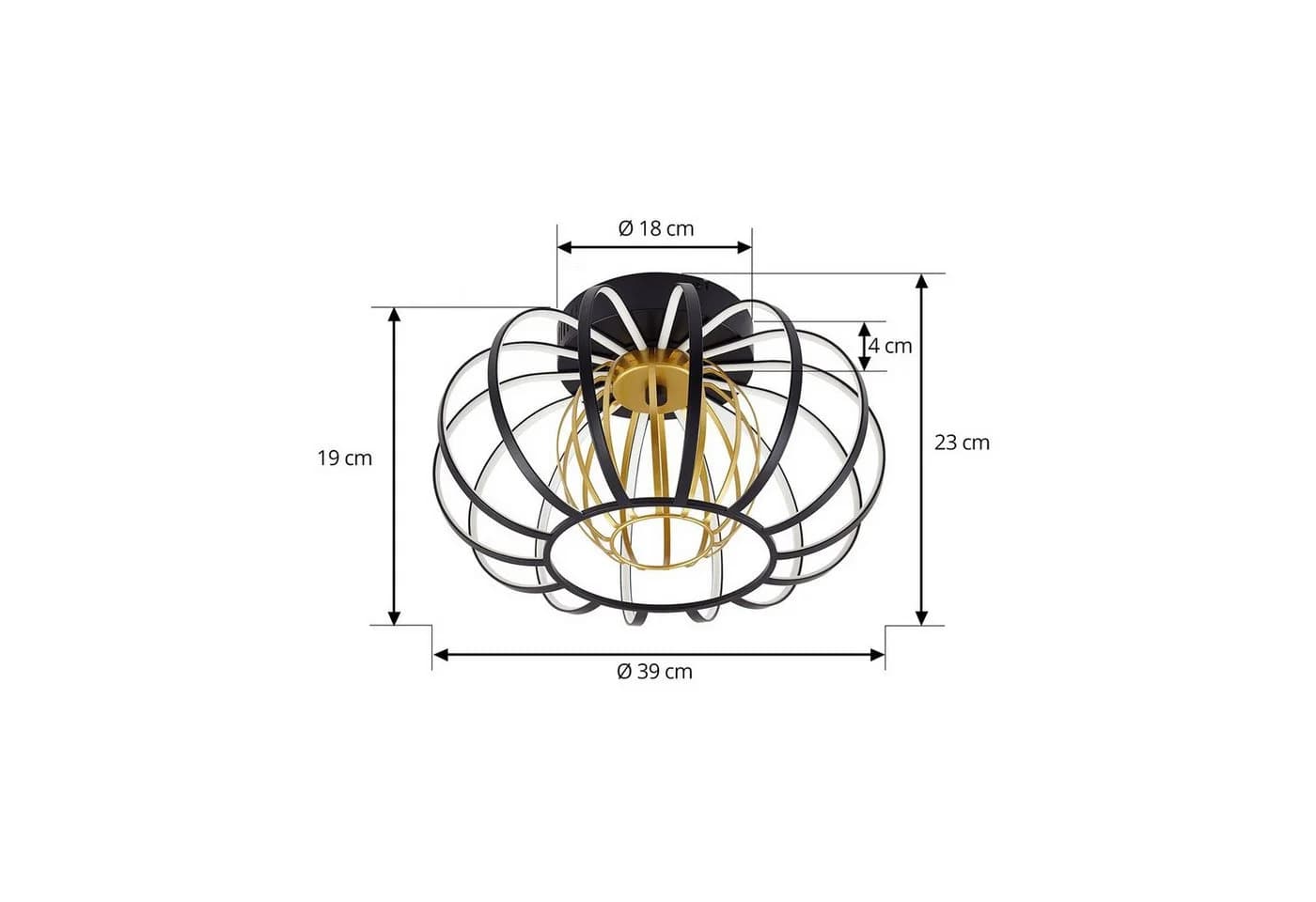 Lucande LED-Deckenleuchte Birger Ø 39cm Schwarz/Gold mit Dimmfunktion - Bild 5