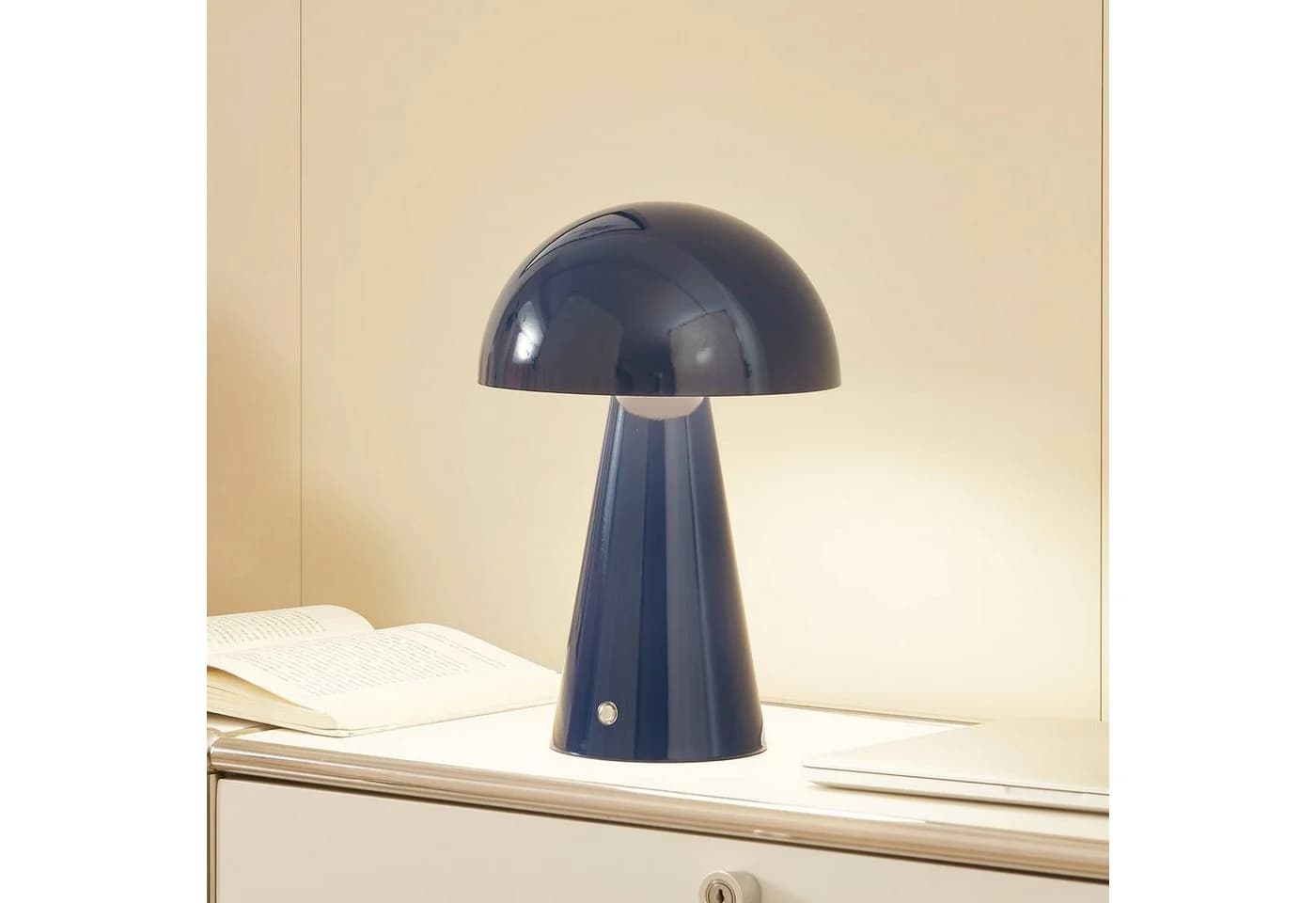 Lindby LED-Akkutischlampe Nevijo Blau USB Dimmer