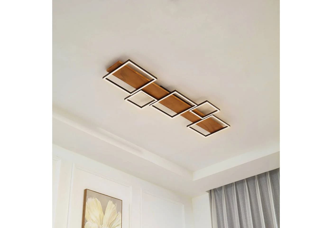 Lindby LED-Deckenlampe Galad Schwarz Holz 5-flg. 140 cm - Bild 3