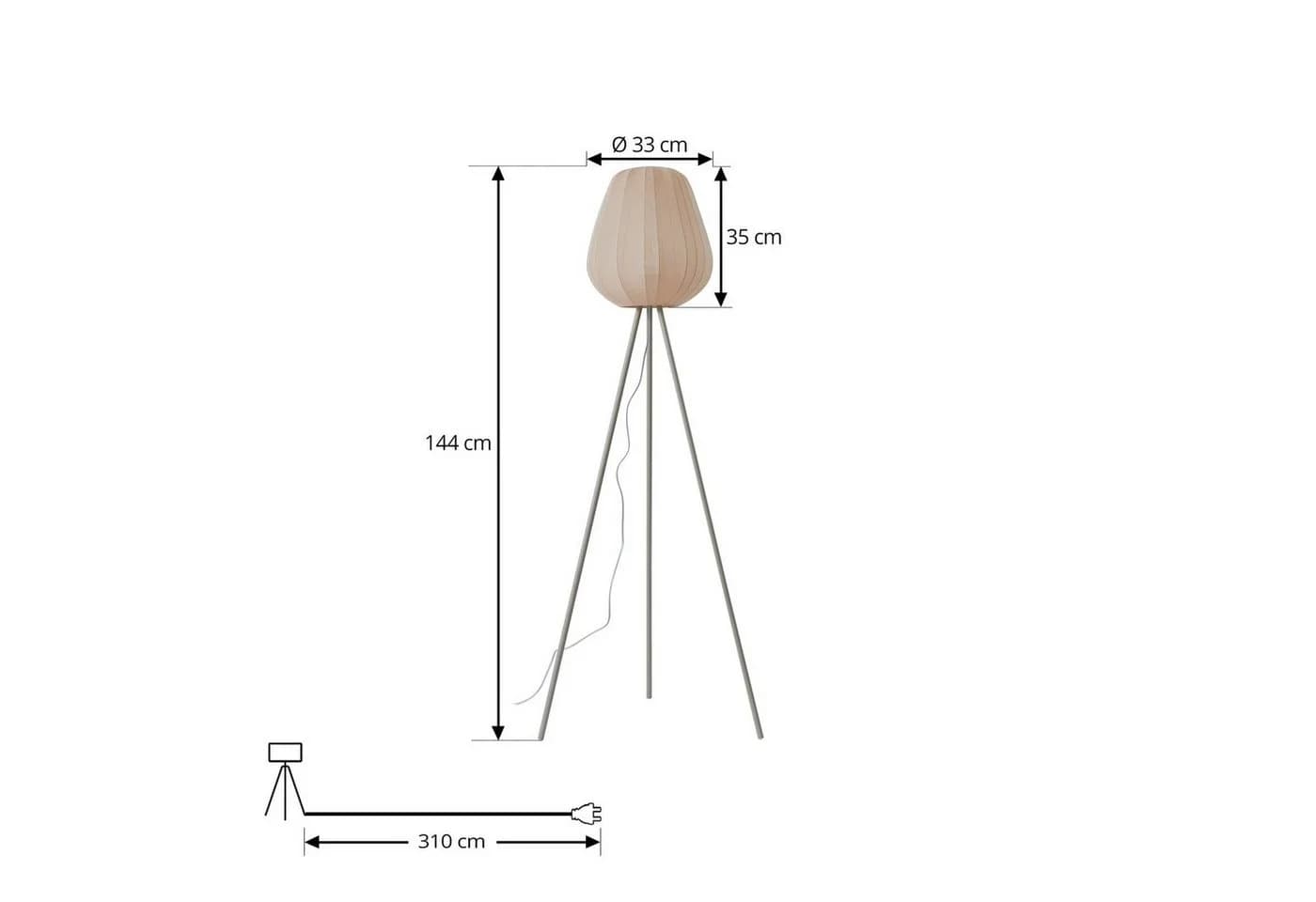 Lindby Stehleuchte Helin, Beige, Textil, Tripod, 144 cm, E27 - Bild 5