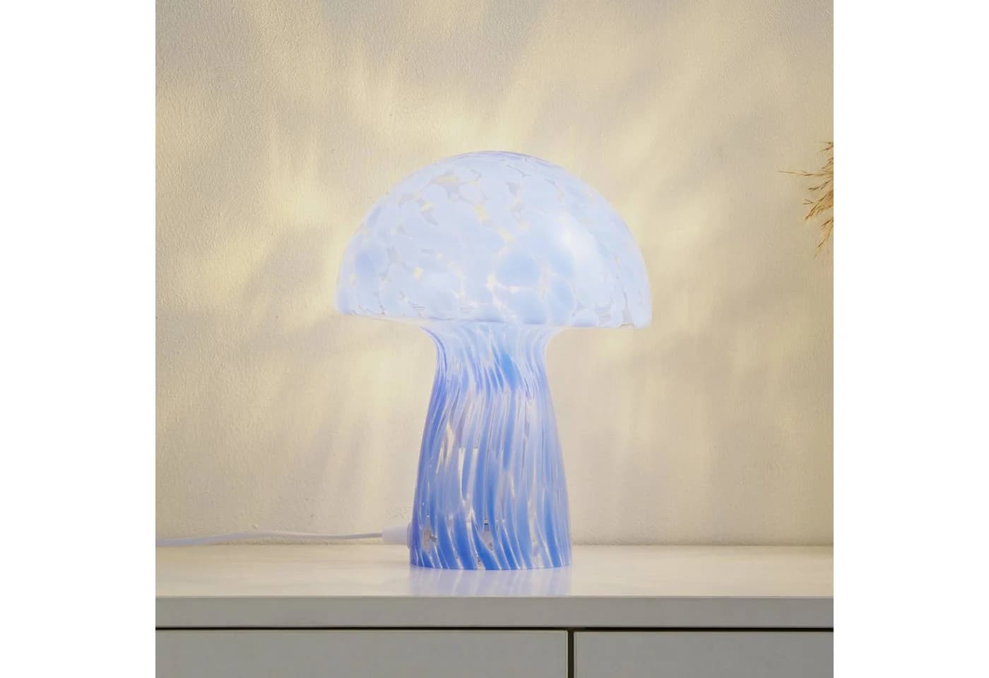 Lindby Tischleuchte Hubi Blau Glas 22 cm Pilzform