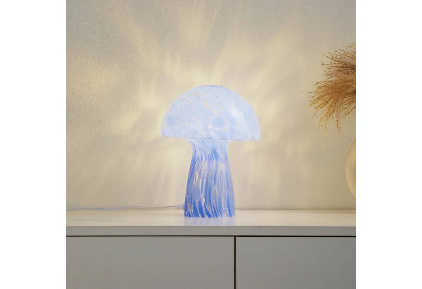 Lindby Tischleuchte Hubi Blau Glas 22 cm Pilzform - Bild 3