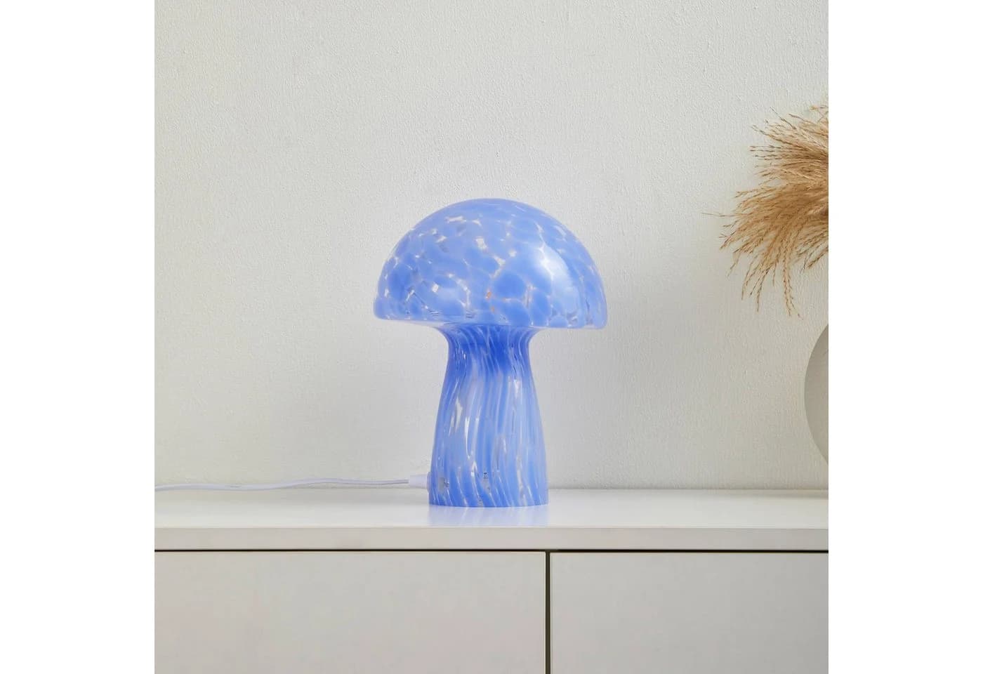Lindby Tischleuchte Hubi Blau Glas 22 cm Pilzform - Bild 4