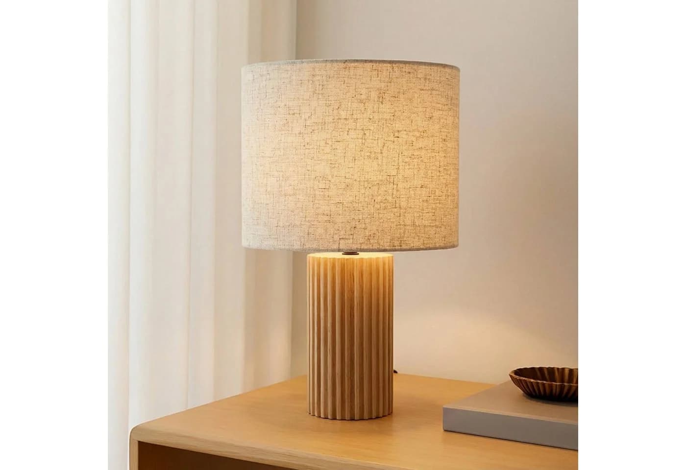 Lindby Tischleuchte Kimiko Holz Textil