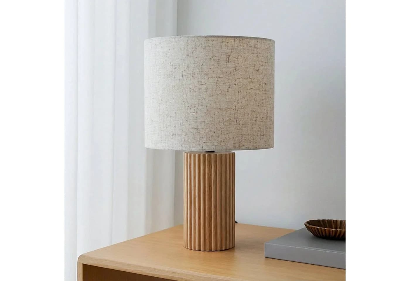Lindby Tischleuchte Kimiko Holz Textil - Bild 3
