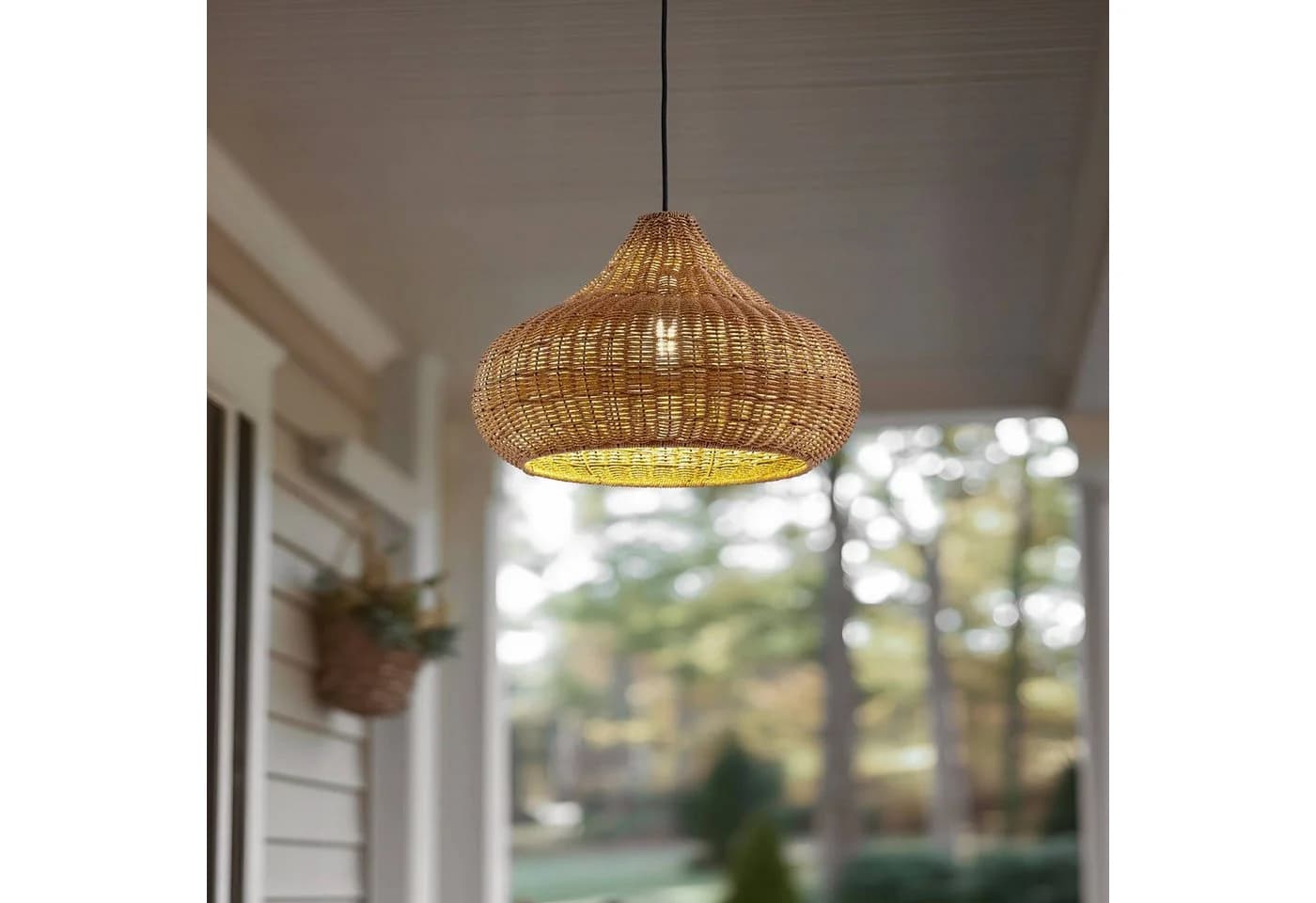 Lucande Außenhängelampe Taniola Beige Rattan IP44 - Bild 3