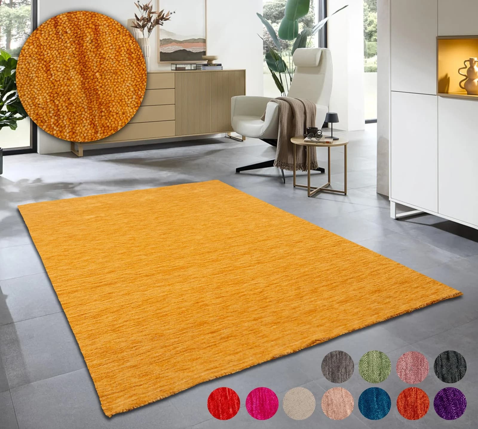 Wollteppich THEKO "Holi" Gold Uni-Farben