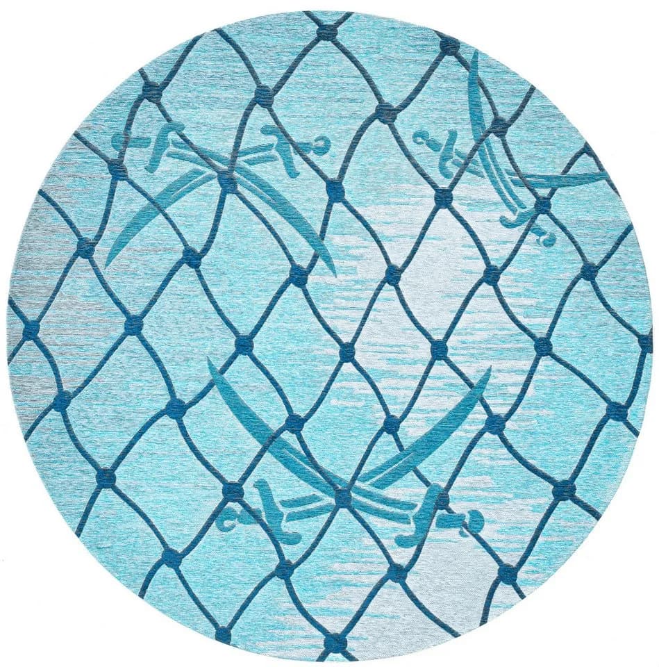 SANSIBAR Teppich Keitum 005 rund Turquoise Polyester Flachgewebe
