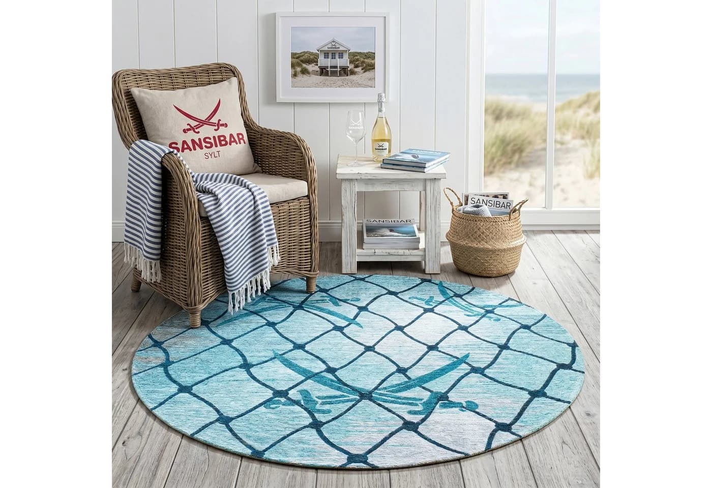 SANSIBAR Teppich Keitum 005 rund Turquoise Polyester Flachgewebe - Bild 2