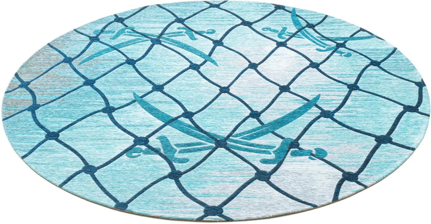 SANSIBAR Teppich Keitum 005 rund Turquoise Polyester Flachgewebe - Bild 4