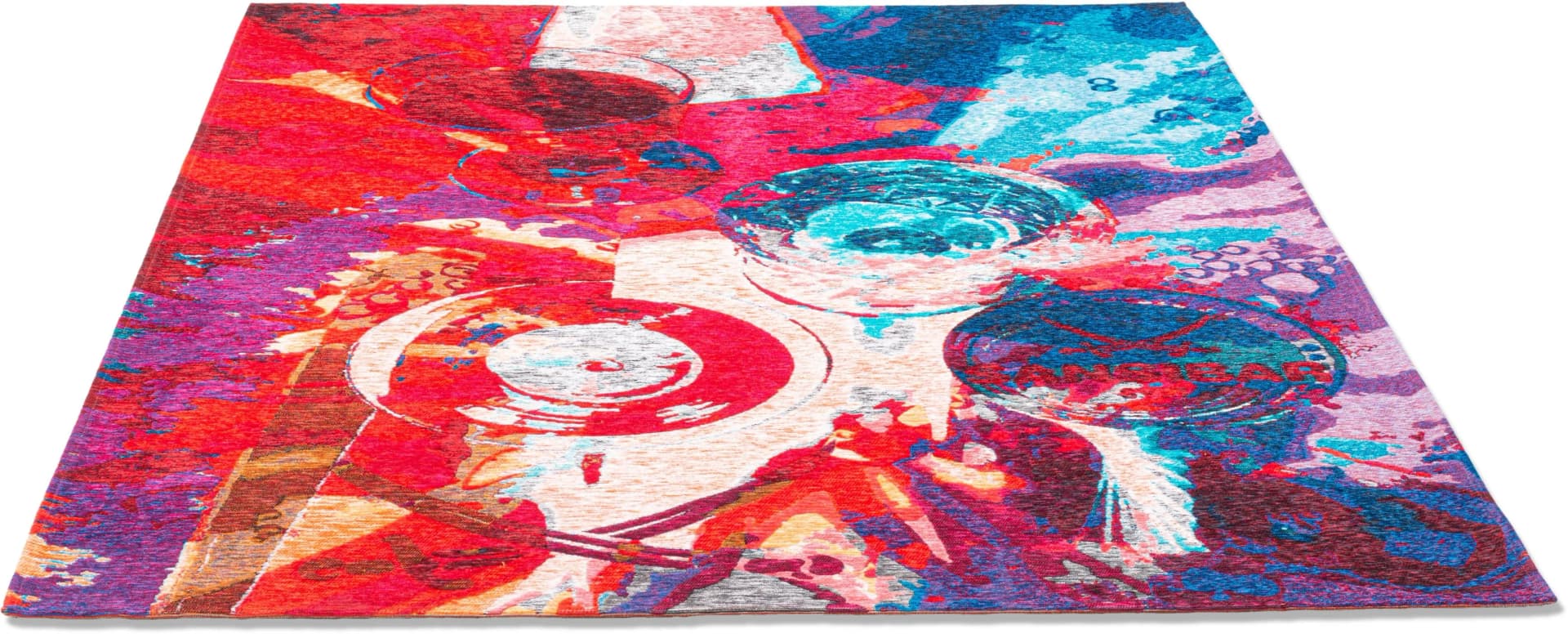 SANSIBAR Teppich Keitum 008 Bunt Flachgewebe Motiv Gläser Säbel