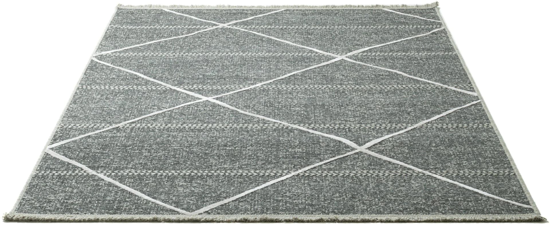 SANSIBAR Braderup Teppich Anthrazit Rauten Design
