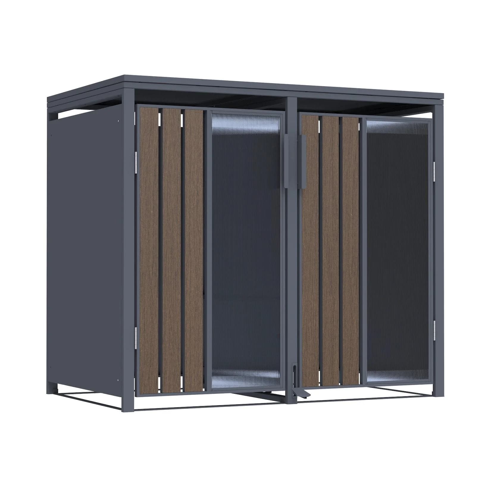 Mülltonnenbox Holzoptik mit Plexiglas für 2 Mülltonnen 240L Pedal