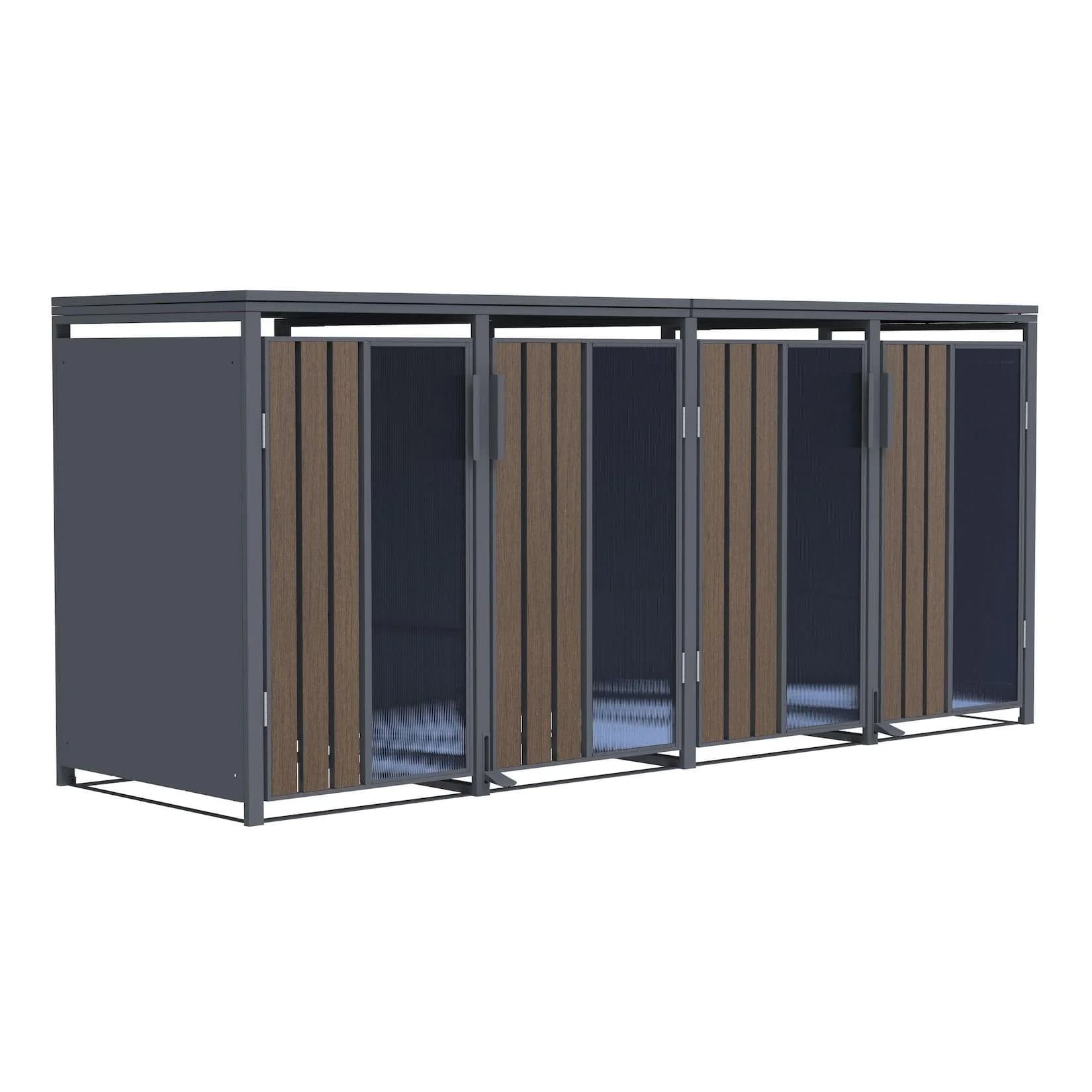 Mülltonnenbox Holzoptik mit Plexiglas für 4 Tonnen Pedal