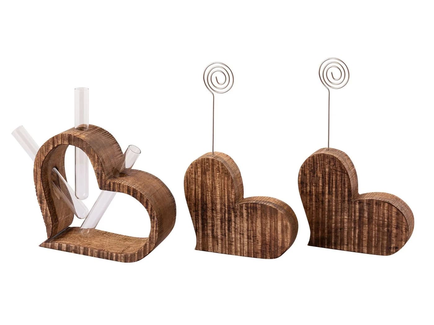 Amagohome Dekofigur Herz Blumenvase Fotoständer Set 3-teilig Mangoholz - Bild 3