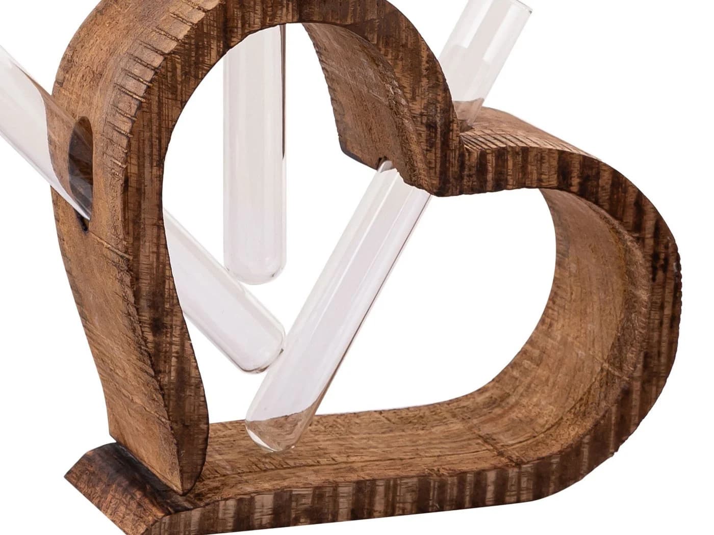 Amagohome Dekofigur Herz Blumenvase Fotoständer Set 3-teilig Mangoholz - Bild 4