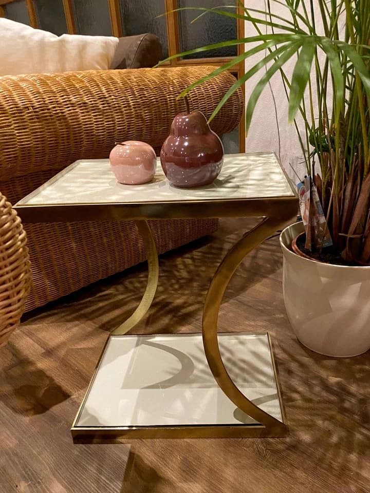 Amagohome Beistelltisch Weiß Vergoldet Emaille Loft Style
