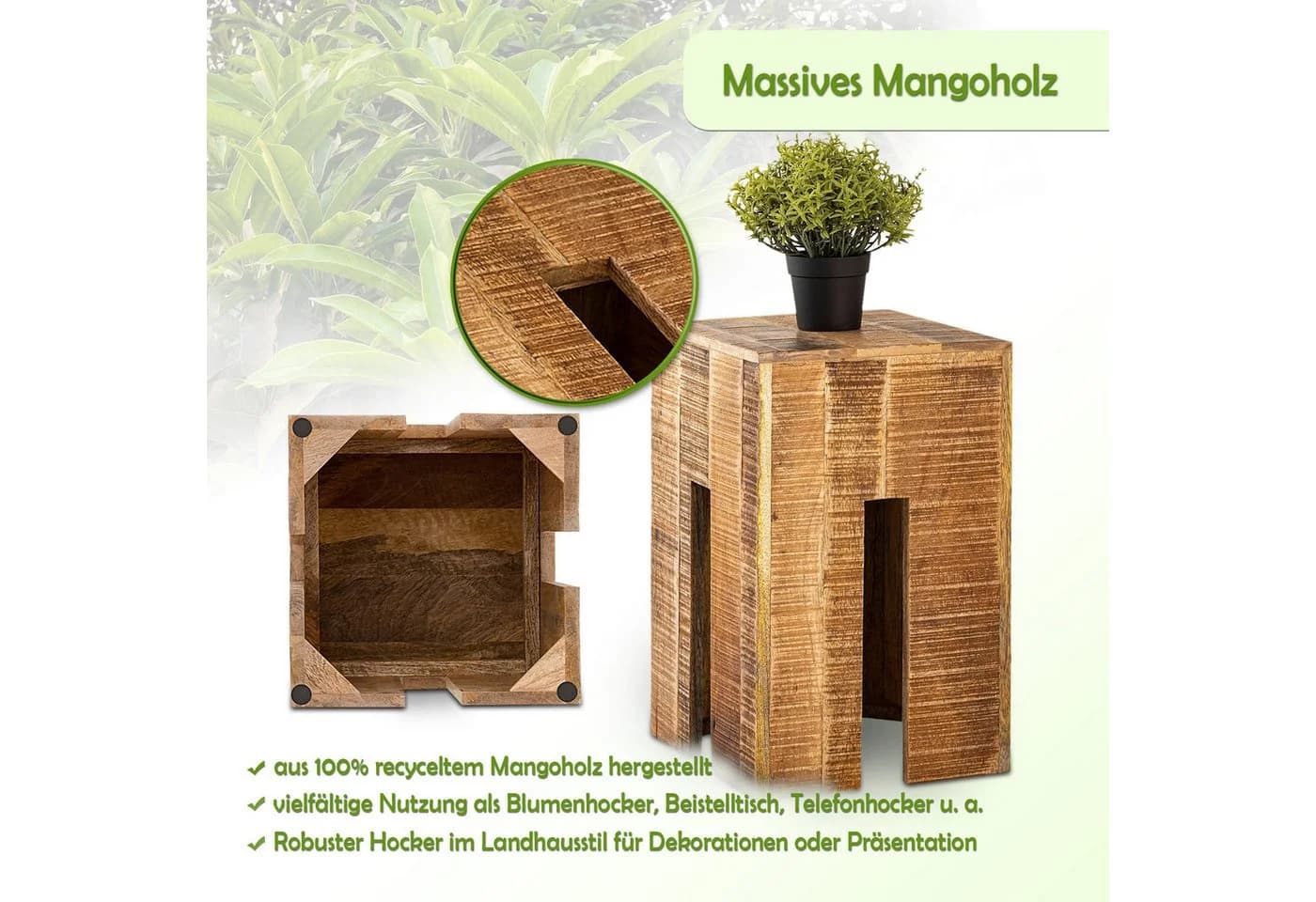 Amagohome Blumenhocker Beistelltisch quadratisch Mangoholz - Bild 4