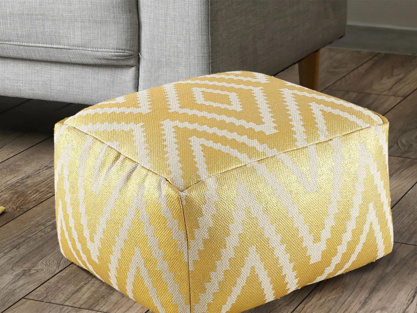 Amagohome Bodenkissen Kelim Sitzwürfel Metallic Gold