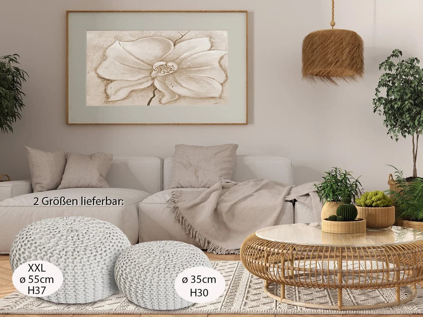 Amagohome Strickhocker Sitzpouf Weiß 100% Baumwolle - Bild 3