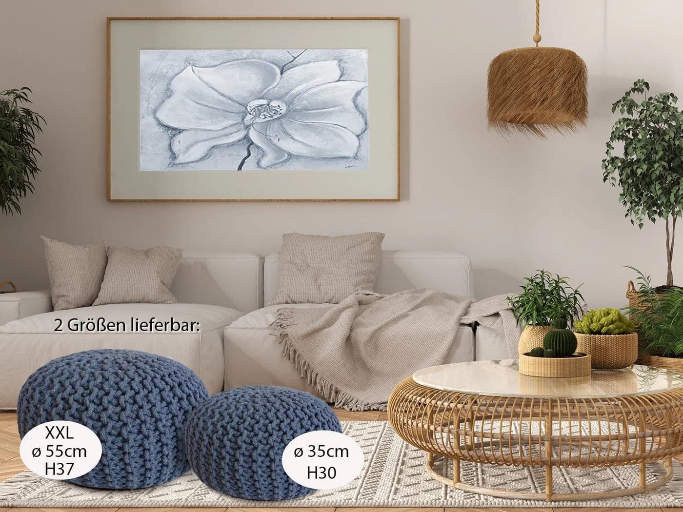 Amagohome Strickhocker Sitzpouf Jeansblau 100% Baumwolle - Bild 3